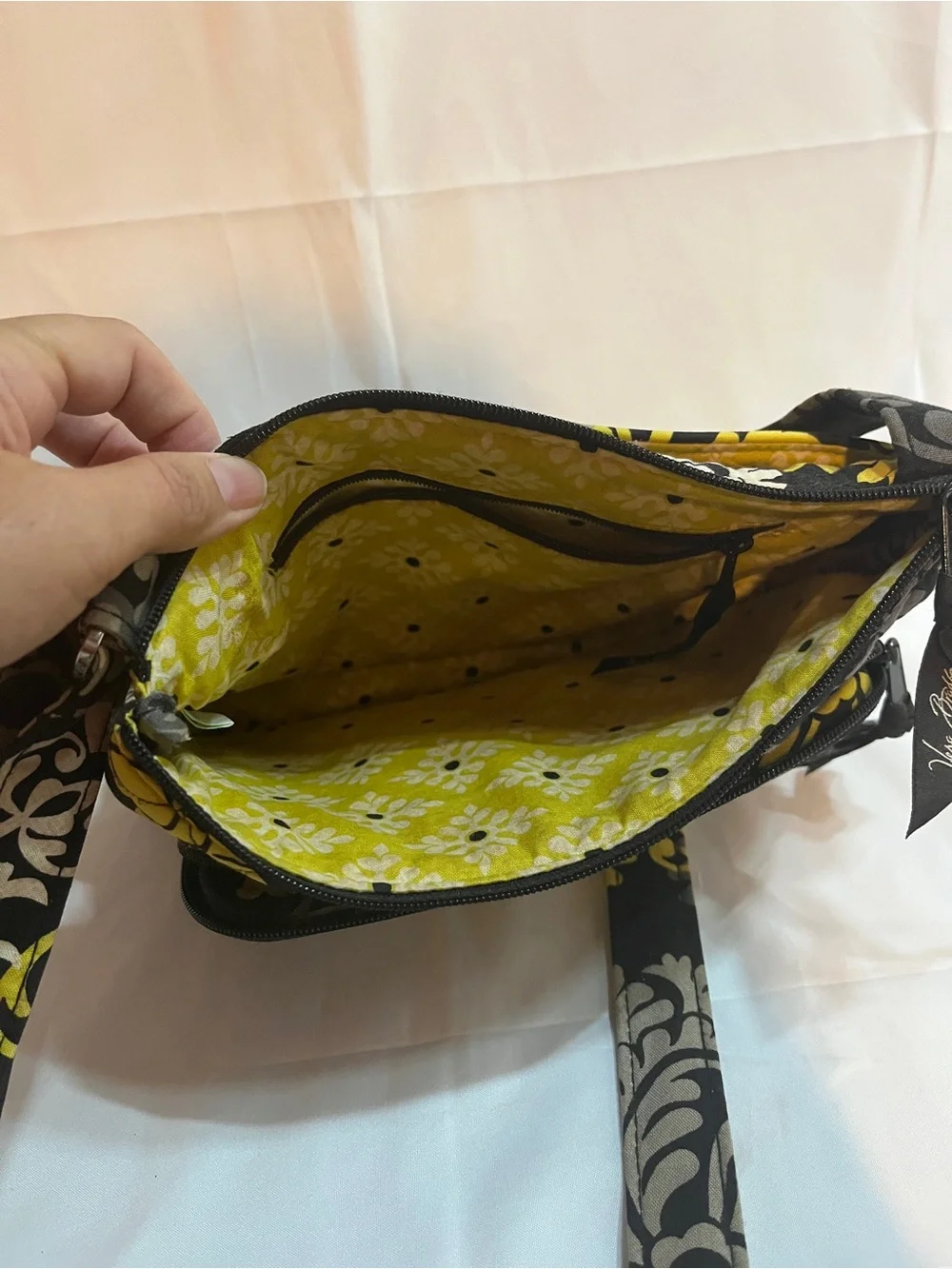 Vera Bradley Black Yellow Cream Quilted Floral Cosmetic Bag